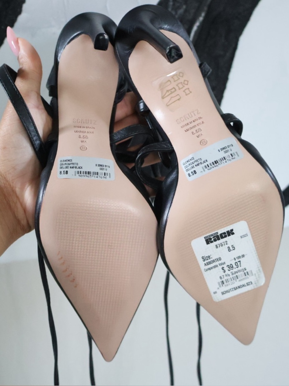 Schutz Black Leather Strappy Lace‑Up Pumps | Size 8.5 | New - Picture 8 of 8